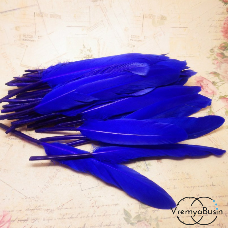 Перо гуся, длина 10-13 см, цвет синий (1 шт.)