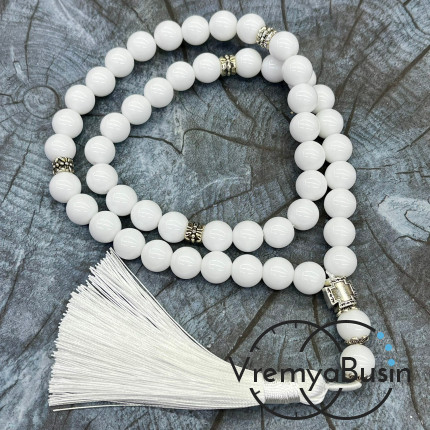 Агат белый. Четки православные из гладких бусин 10 мм, 50 камней (1 шт.)