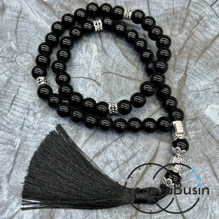 Агат черный. Четки православные из гладких бусин 10 мм, 50 камней (1 шт.)