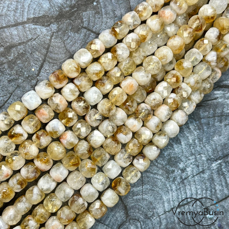 Цитрин, кубик ок. 7.5 мм с микроогранкой ювелирн.качества (1/2 нити, ок. 25 шт.)