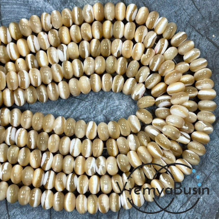 Бусина из перламутра, рондель гладкий 5х8 мм, цв. кремовый (нить, ок.  80  шт.)