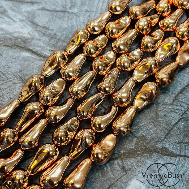 Жемчуг майорка барокко, зеркальная капля ок. 12х20 мм, цв. розовое золото (нить, ок. 20 шт.)