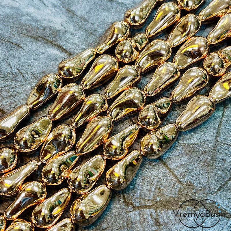 Жемчуг майорка барокко, зеркальная капля ок. 12х20 мм, цв. КС золото (нить, ок. 20 шт.)