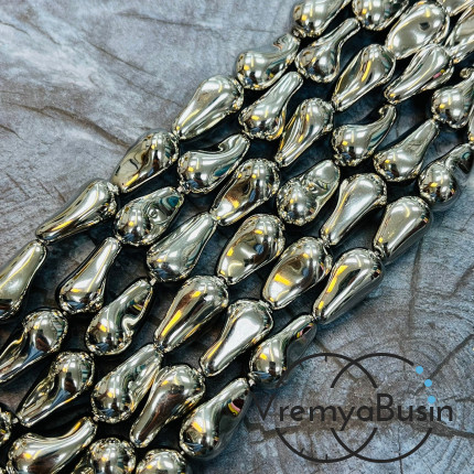 Жемчуг майорка барокко, зеркальная капля ок. 12х20 мм, цв. серебро (нить, ок. 20 шт.)