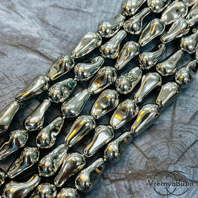 Жемчуг майорка барокко, зеркальная капля ок. 12х20 мм, цв. серебро (нить, ок. 20 шт.)