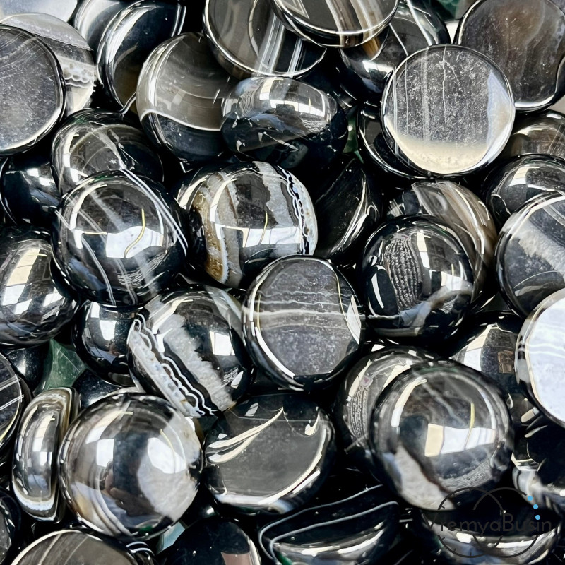 Агат черный, кабошон круглый 15 мм (1 шт.)