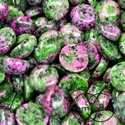 Цоизит имит., кабошон круглый 15 мм (1 шт.)