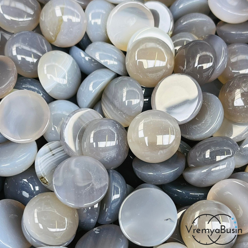 Агат серый, кабошон круглый 15 мм (1 шт.)