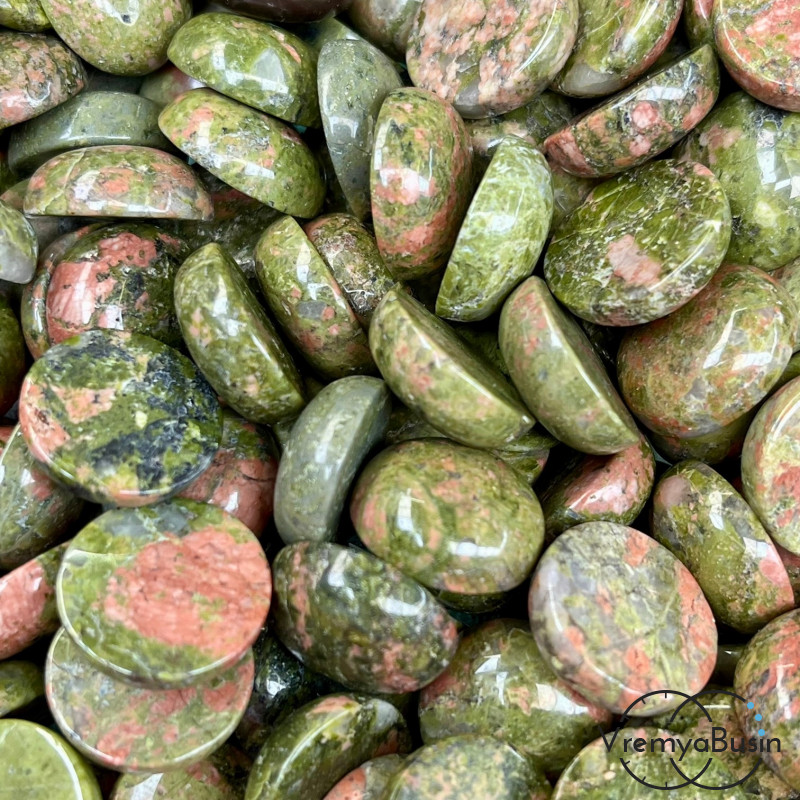 Унакит, кабошон круглый 15 мм (1 шт.)