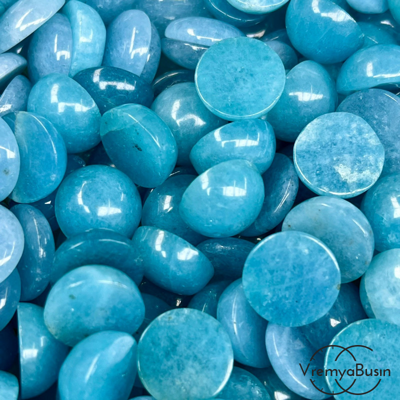 Кварц аквамариновый, кабошон круглый 15 мм (1 шт.)