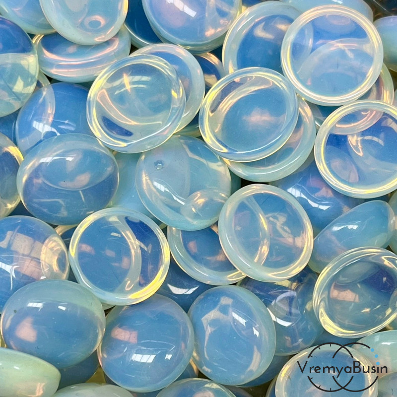 Лунный камень имит., кабошон круглый 15 мм (1 шт.)