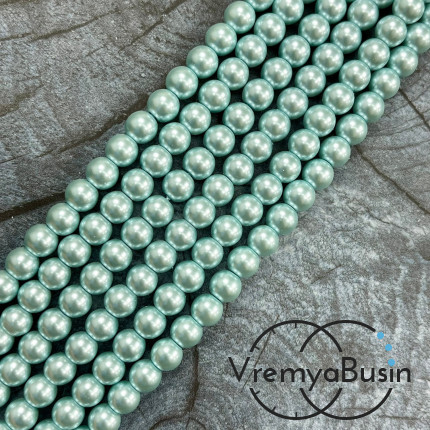 Жемчуг майорка, гладкий шарик 6 мм, цв. бирюзовый  (нить, ок. 65 шт.)