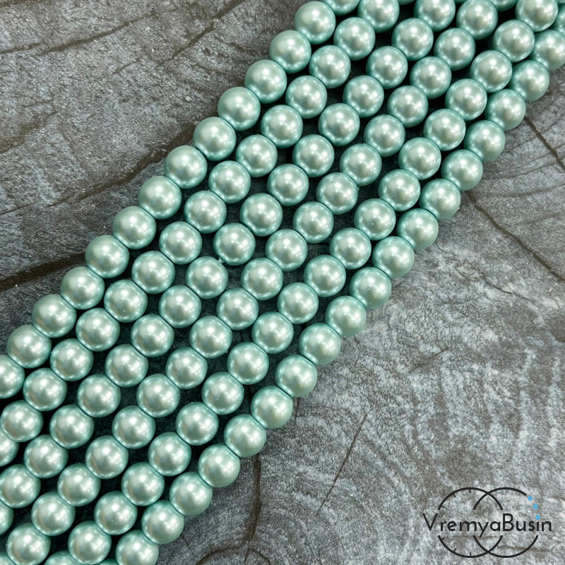 Жемчуг майорка, гладкий шарик 6 мм, цв. бирюзовый  (нить, ок. 65 шт.)