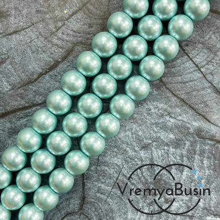 Жемчуг майорка, гладкий шарик 10 мм, цв. бирюзовый  (нить, ок. 38 шт.)