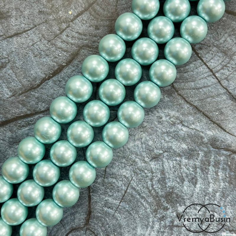 Жемчуг майорка, гладкий шарик 10 мм, цв. бирюзовый  (нить, ок. 38 шт.)