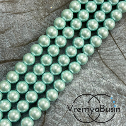 Жемчуг майорка, гладкий шарик 8 мм, цв. бирюзовый  (нить, ок. 48 шт.)