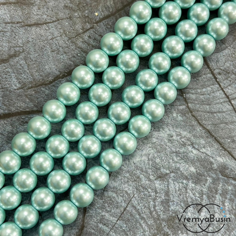Жемчуг майорка, гладкий шарик 8 мм, цв. бирюзовый  (нить, ок. 48 шт.)
