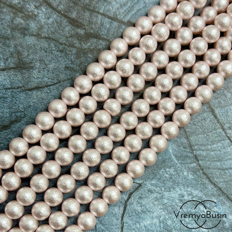 Жемчуг майорка с бархатной поверхностью, шарик 6 мм, цв. розовый  (1/2 нити, ок. 32 шт.)