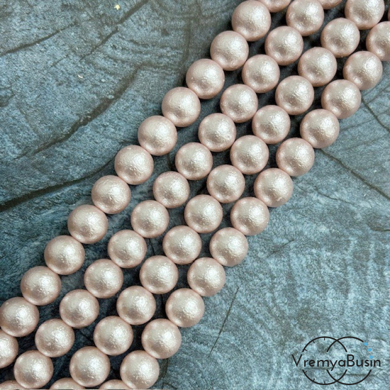 Жемчуг майорка с бархатной поверхностью, шарик 8 мм, цв. розовый (1/2 нити, ок. 24 шт.)