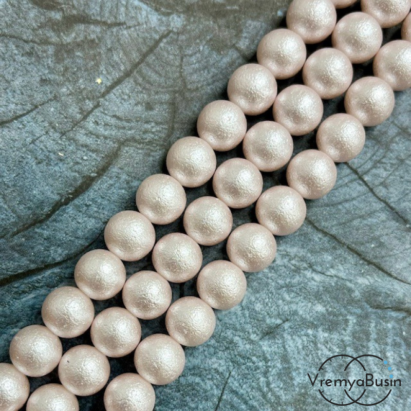 Жемчуг майорка с бархатной поверхностью, шарик 10 мм, цв. розовый  (1/2 нити, ок. 19 шт.)