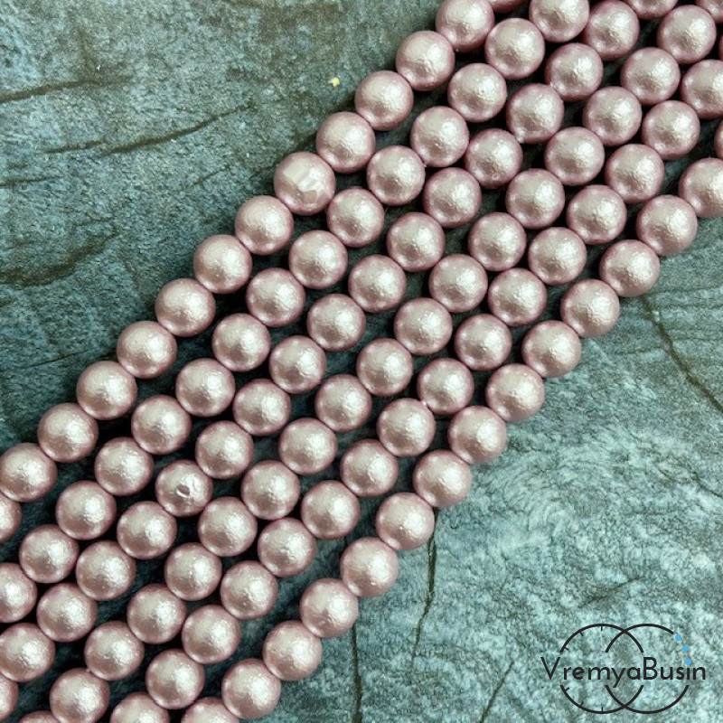 Жемчуг майорка с бархатной поверхностью, шарик 6 мм, цв. сиреневый (1/2 нити, ок. 32 шт.)