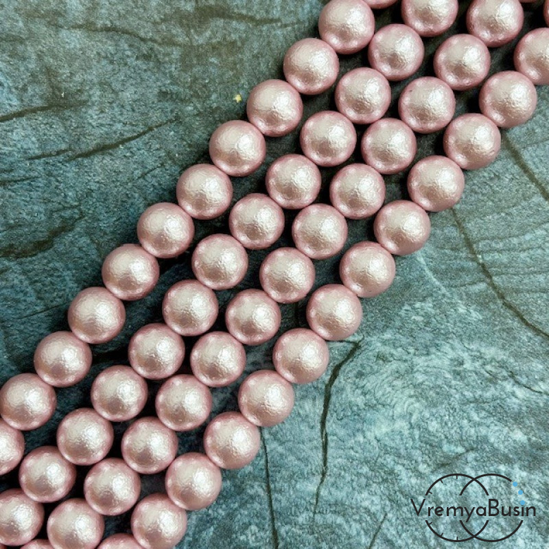 Жемчуг майорка с бархатной поверхностью, шарик 8 мм, цв. сиреневый (1/2 нити, ок. 24 шт.)