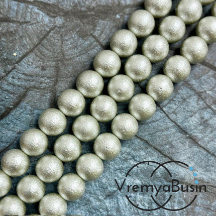 Жемчуг майорка с бархатной поверхностью, шарик 10 мм, цв. светло-серый  (1/2 нити, ок. 19 шт.)