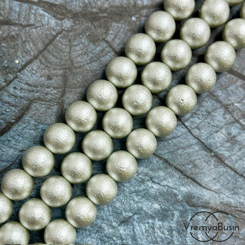 Жемчуг майорка с бархатной поверхностью, шарик 10 мм, цв. светло-серый  (1/2 нити, ок. 19 шт.)