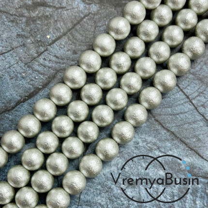 Жемчуг майорка с бархатной поверхностью, шарик 8 мм, цв. светло-серый (1/2 нити, ок. 24 шт.)