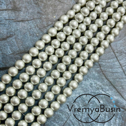 Жемчуг майорка с бархатной поверхностью, шарик 6 мм, цв. светло-серый  (1/2 нити, ок. 32 шт.)
