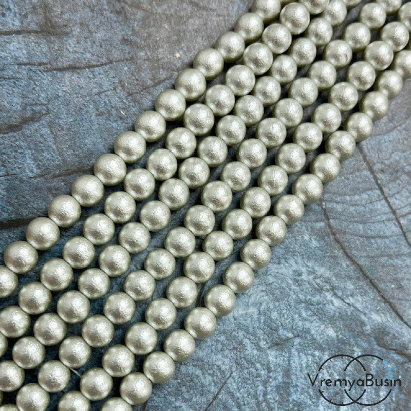 Жемчуг майорка с бархатной поверхностью, шарик 6 мм, цв. светло-серый  (1/2 нити, ок. 32 шт.)