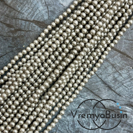 Жемчуг майорка с бархатной поверхностью, шарик 4 мм, цв. серый   (нить, ок. 90 шт.)