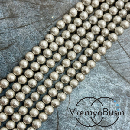 Жемчуг майорка с бархатной поверхностью, шарик 6 мм, цв. серый  (1/2 нити, ок. 32 шт.)