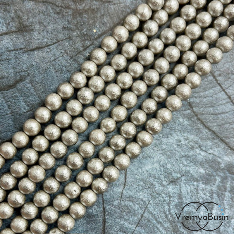 Жемчуг майорка с бархатной поверхностью, шарик 6 мм, цв. серый  (1/2 нити, ок. 32 шт.)
