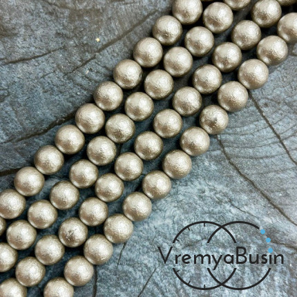 Жемчуг майорка с бархатной поверхностью, шарик 8 мм, цв. серый  (1/2 нити, ок. 24 шт.)