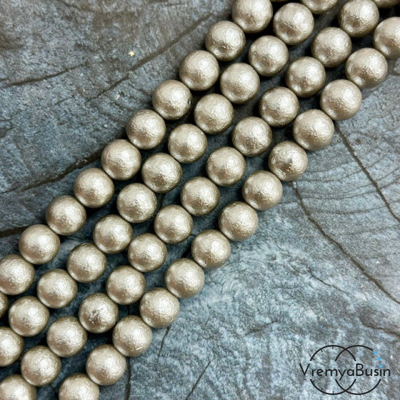 Жемчуг майорка с бархатной поверхностью, шарик 8 мм, цв. серый  (1/2 нити, ок. 24 шт.)