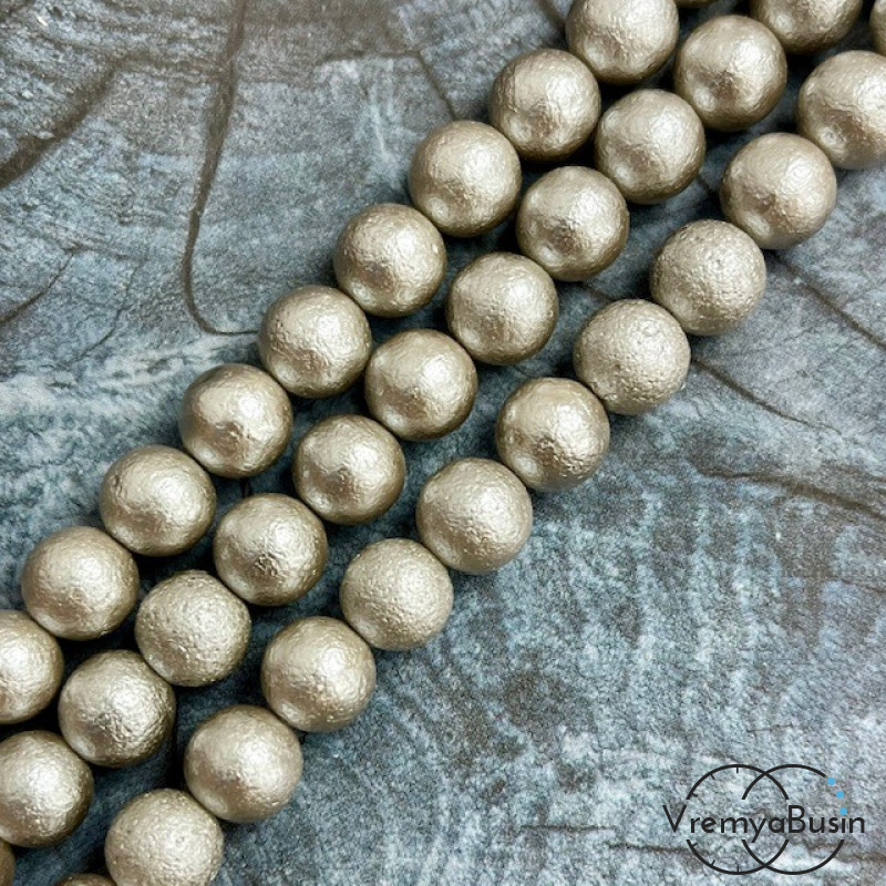 Жемчуг майорка с бархатной поверхностью, шарик 10 мм, цв. серый  (1/2 нити, ок. 19 шт.)