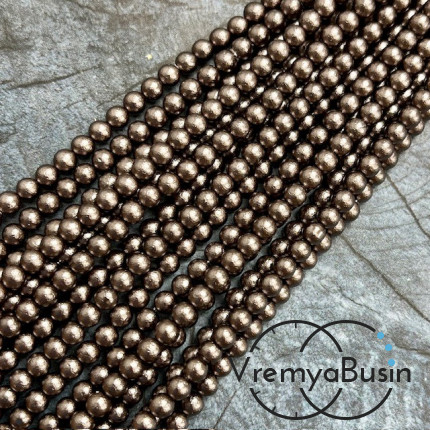 Жемчуг майорка с бархатной поверхностью, шарик 4 мм, цв. шоколадный   (нить, ок. 90 шт.)