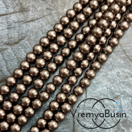 Жемчуг майорка с бархатной поверхностью, шарик 6 мм, цв. шоколадный  (1/2 нити, ок. 32 шт.)