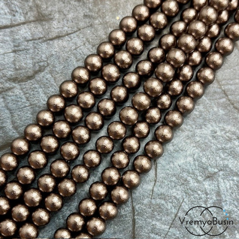 Жемчуг майорка с бархатной поверхностью, шарик 6 мм, цв. шоколадный  (1/2 нити, ок. 32 шт.)