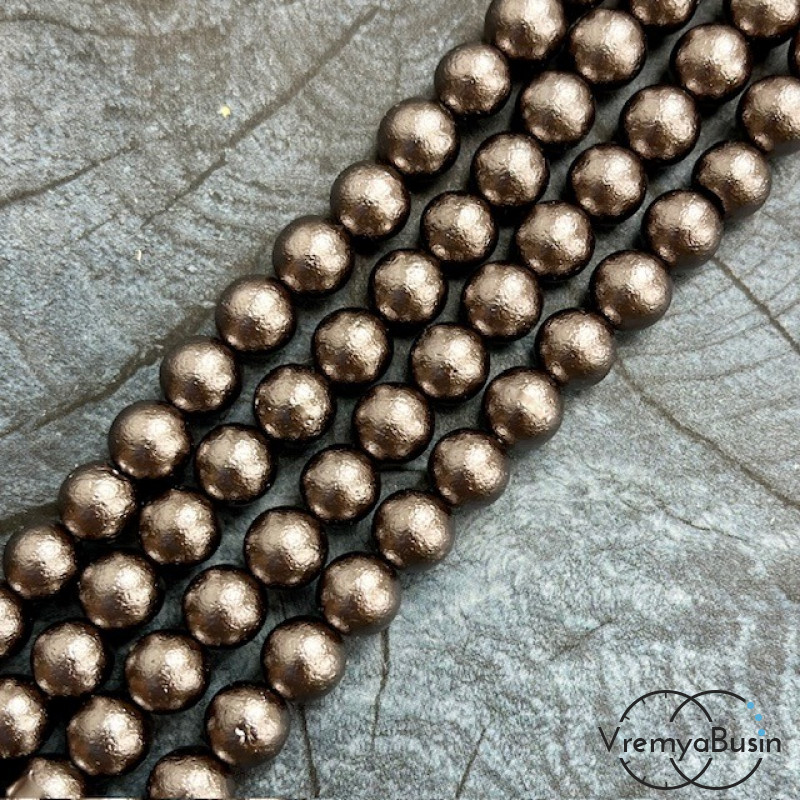 Жемчуг майорка с бархатной поверхностью, шарик 8 мм, цв. шоколадный (1/2 нити, ок. 24 шт.)