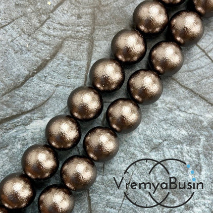 Жемчуг майорка с бархатной поверхностью, шарик 12 мм, цв. шоколадный  (1/2 нити, ок. 16 шт.)