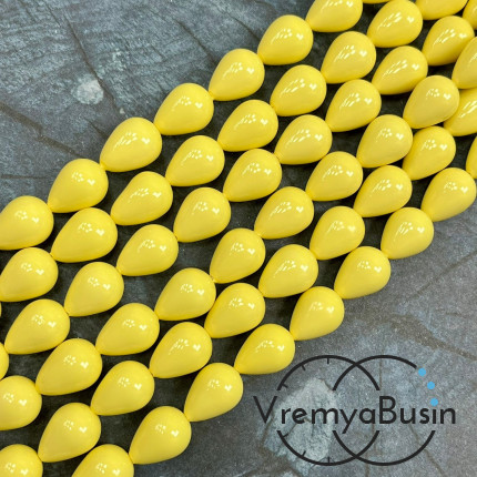 Жемчуг майорка, капля гладкая 10х15 мм, цв. желтый  (1/2 нити, ок. 14 шт.)