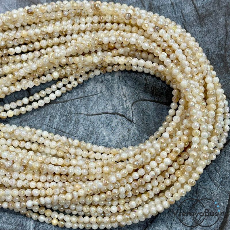 Перламутр с переливающимся покрытием, шарик гладкий ок. 4 мм (нить, ок. 90  шт.)