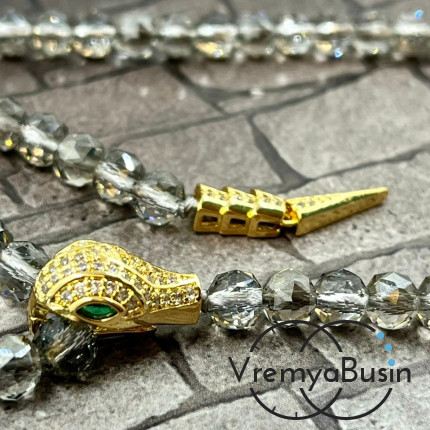 Замок-зажим "Змея", 16х10 + 25х5 мм, латунь с позолотой и фианитами  (1 шт.)