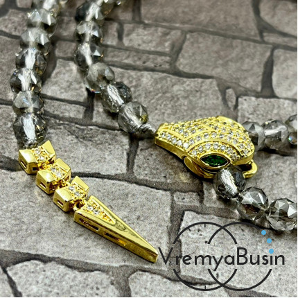 Замок-зажим "Змея", 20х12 + 30х6 мм, латунь с позолотой и фианитами  (1 шт.)