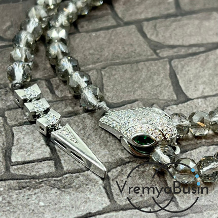 Замок-зажим "Змея", 20х12 + 30х6 мм, латунь с родиевым покрытием и фианитами  (1 шт.)