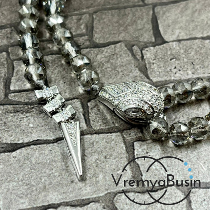 Замок-зажим "Змея", 20х12 + 30х6 мм, латунь с родиевым покрытием и фианитами  (1 шт.)