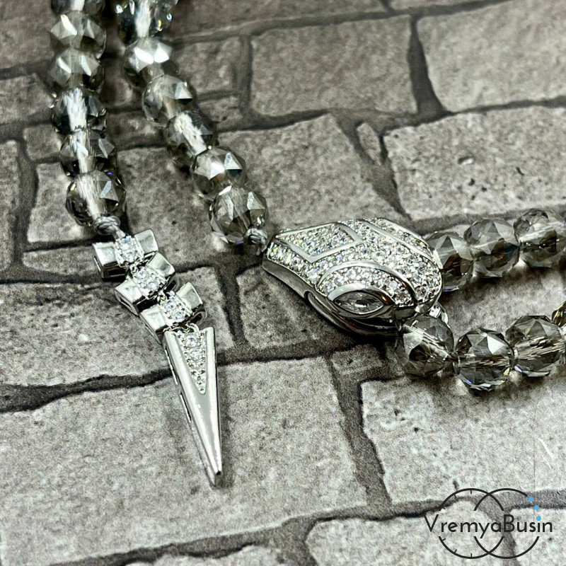 Замок-зажим "Змея", 20х12 + 30х6 мм, латунь с родиевым покрытием и фианитами  (1 шт.)