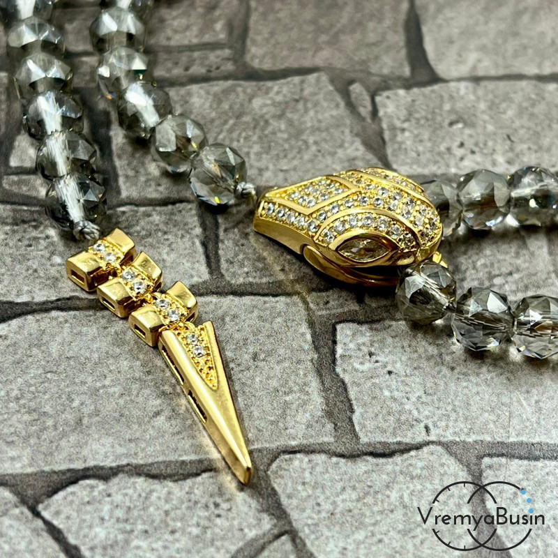 Замок-зажим "Змея", 20х12 + 30х6 мм, латунь с позолотой и фианитами (1 шт.) Замок-зажим "Змея", 20х12 + 30х6 мм, латунь с позолотой и фианитами (1 шт.)